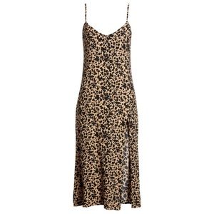 Reformation Crimini Leopard Print Slip Midi Dress in Tan and Black NWT